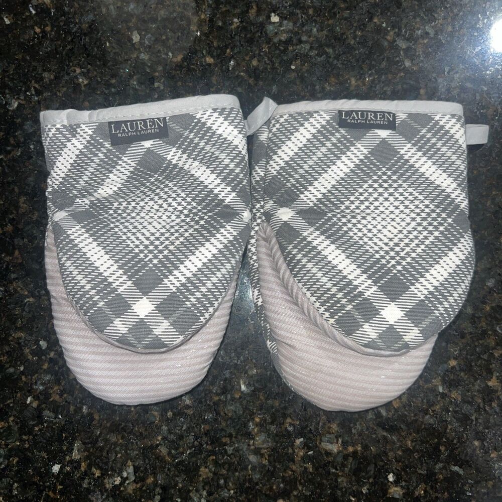 Ralph Lauren  Set of 2 Mini Mitts Gray And white Washable #4